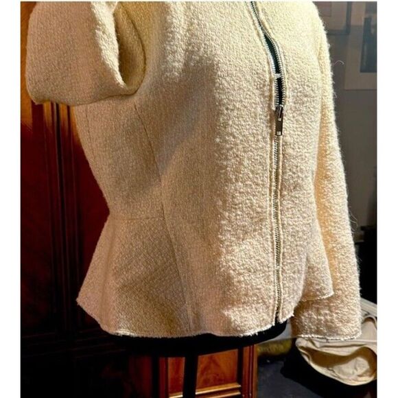 THEORY BLAZER WOMENS SIZE 14 CREAM WOOL BLEND ZIP UP FULLY LINED DESIGNER JACKET - Picture 7 of 7